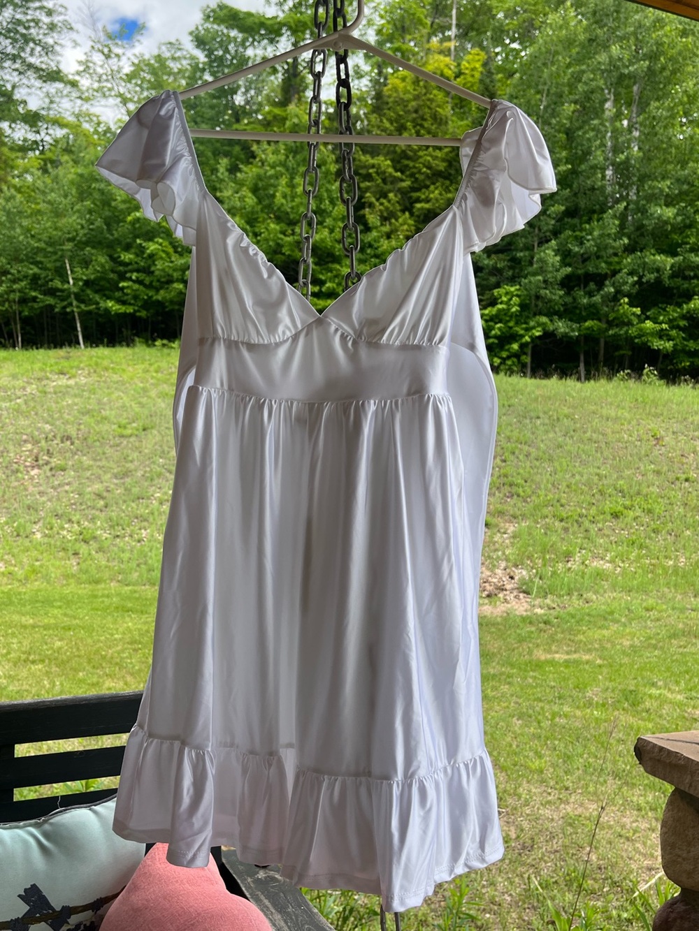 Altar'd State White Ruffle-Trim Silk dress